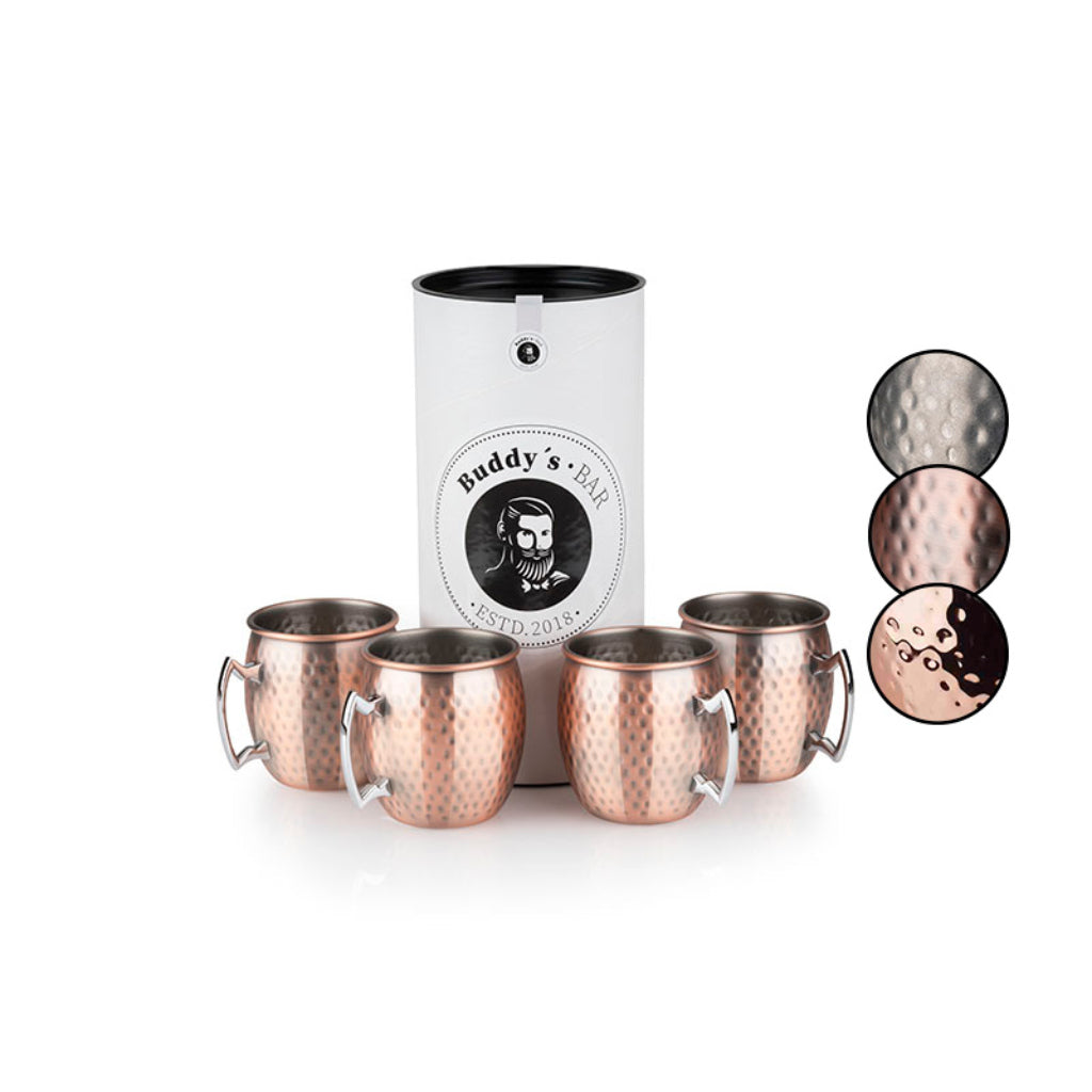 SET OF 4 MOSCOW MULE MUG "HAMMER BLOW EFFECT" - 500 ml, antique copper + gift box