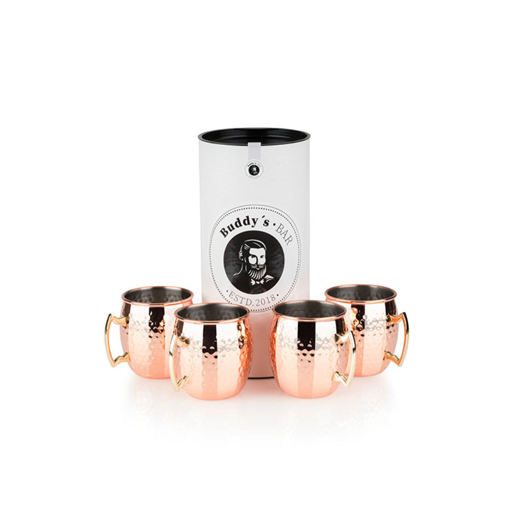 SET OF 4 MOSCOW MULE MUG "HAMMER BLOW EFFECT" - 500 ml, polished copper + gift box