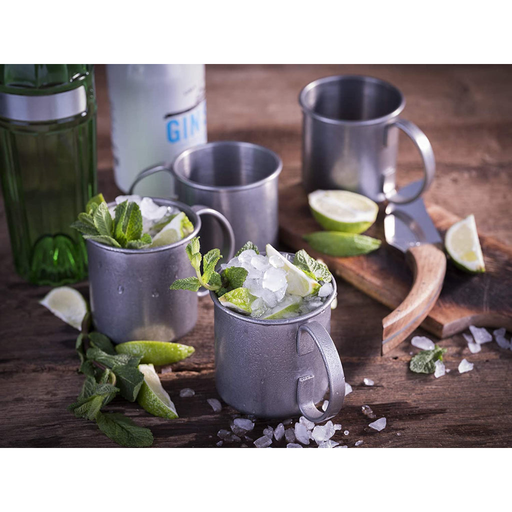 SET DE 4 GOBELETS MOSCOW MULE - 450 ml, acier inoxydable antique