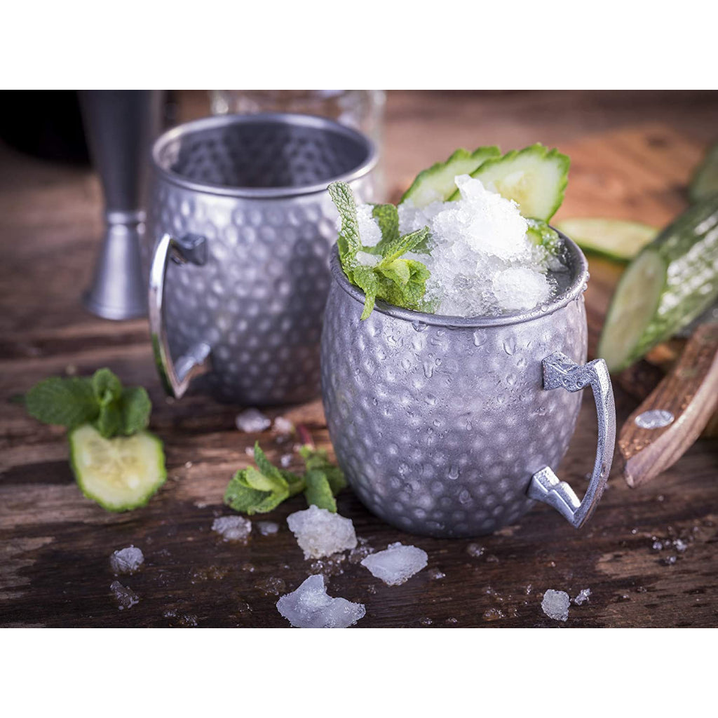 SET OF 2 MOSCOW MULE MUG "HAMMER BLOW EFFECT" - 500 ml, stainless steel antique + gift box