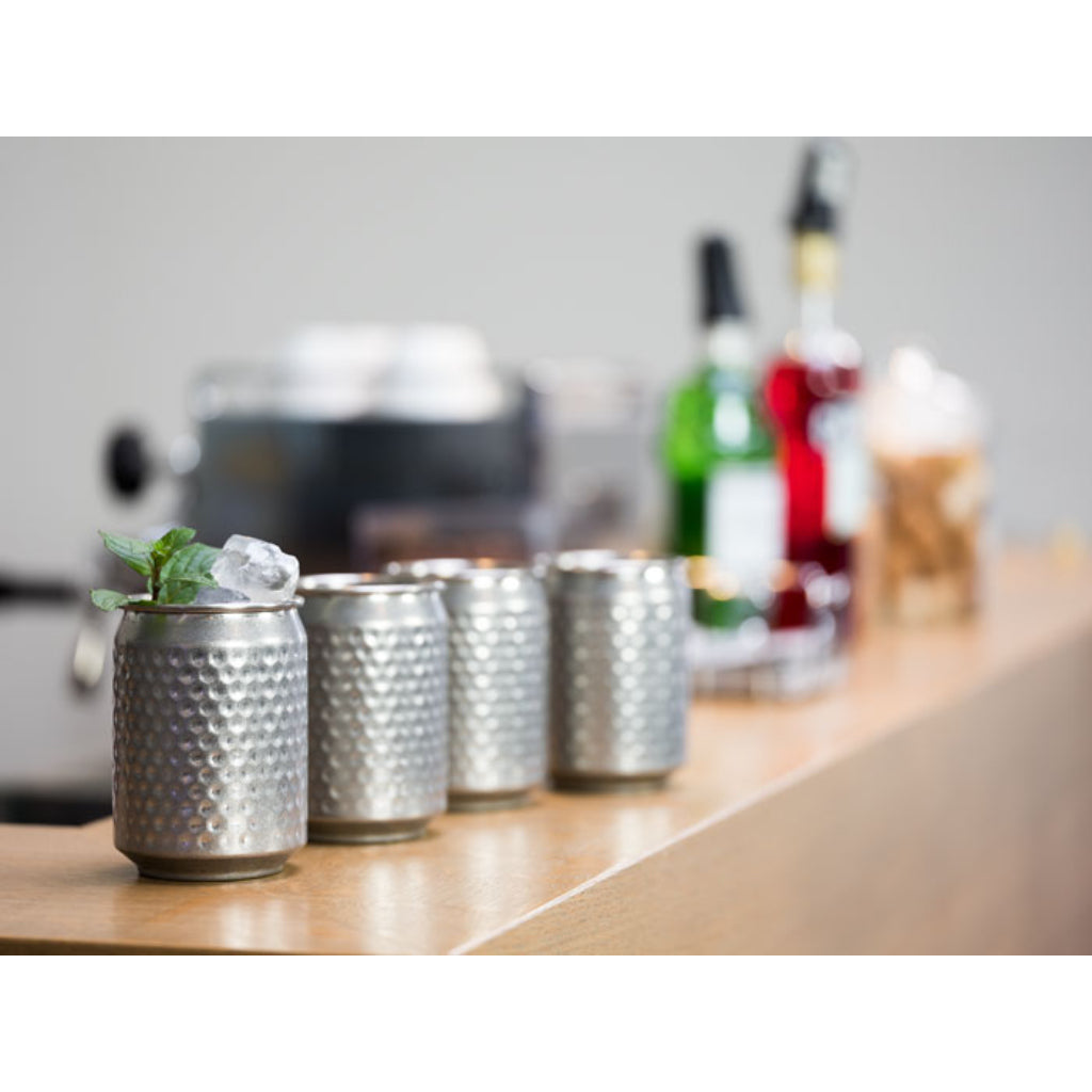 SET OF 4 COCKTAIL CANS - antique hammered stainless steel + gift box