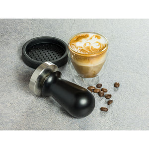 STAINLESS STEEL TAMPER BLACK HANDLE + SILICONE MAT